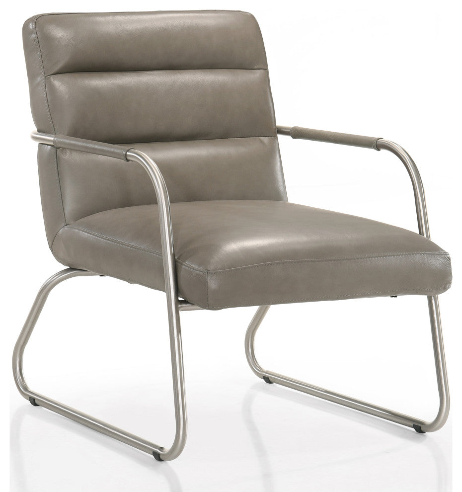 Spencer Genuine Italian Leather Lounge Accent Chair, Gray