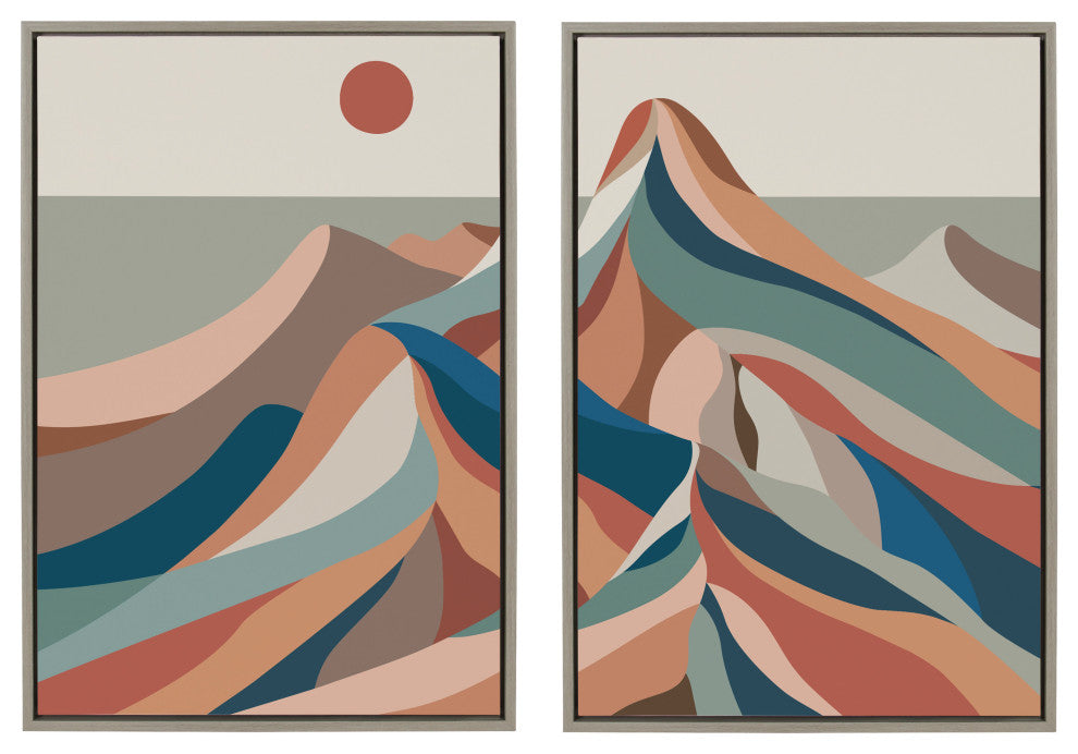 Sylvie MCM Mountains Blue Framed Canvas by Rachel Lee, Gray 2 Piece 23x33