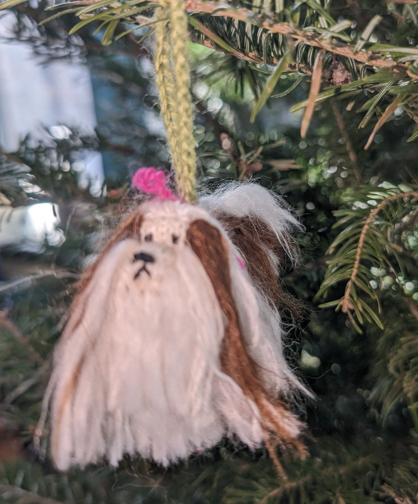 Hand-Knit Shih Tzu Christmas Ornament