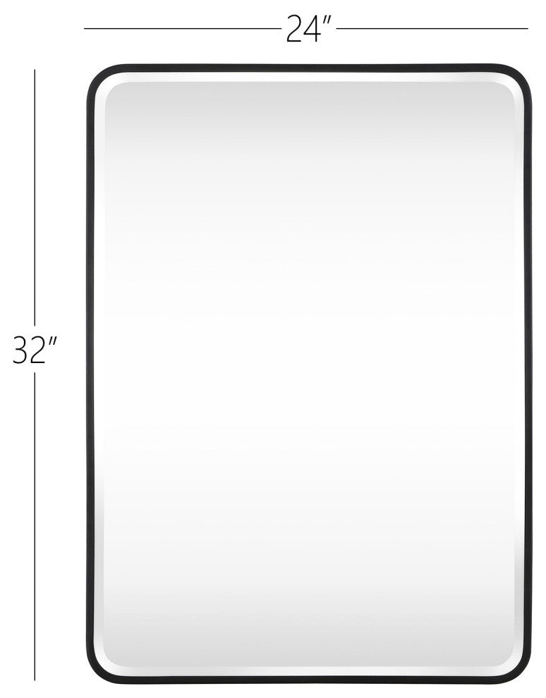 Metal Frame Beveled Glass Bathroom Wall Mirror With Round Corner, 32"x24"