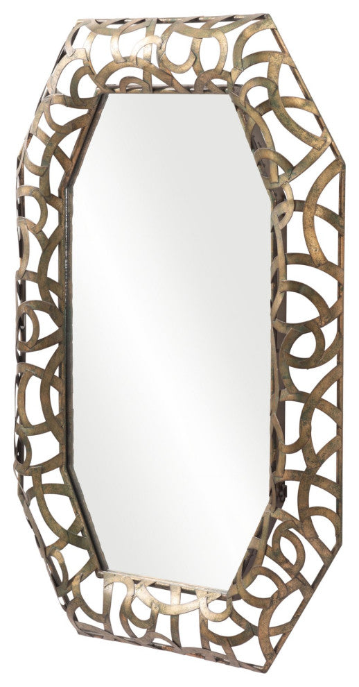 Frame Wall Mirror, Glass, Steel Metal, Antique Gold, Bedroom Living