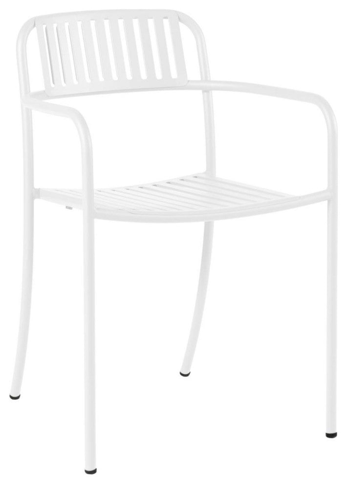 Patio Slatted Arm Chair Outdoor, White, Matte Fine Texture, Set of 2