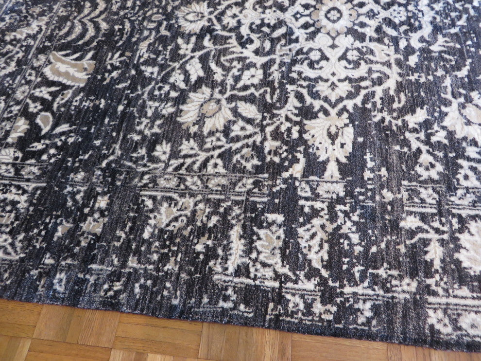 5'x7 Hand Knotted Black Broken Design Tone On Tone Oriental Rug
