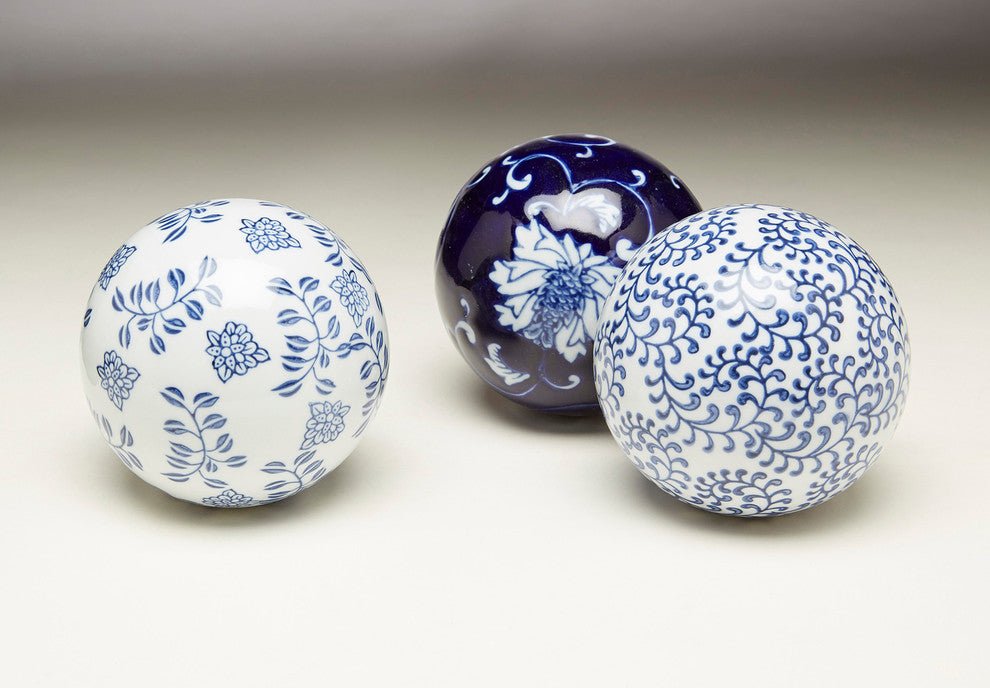 Blue and White Porcelain Balls, Set of 3