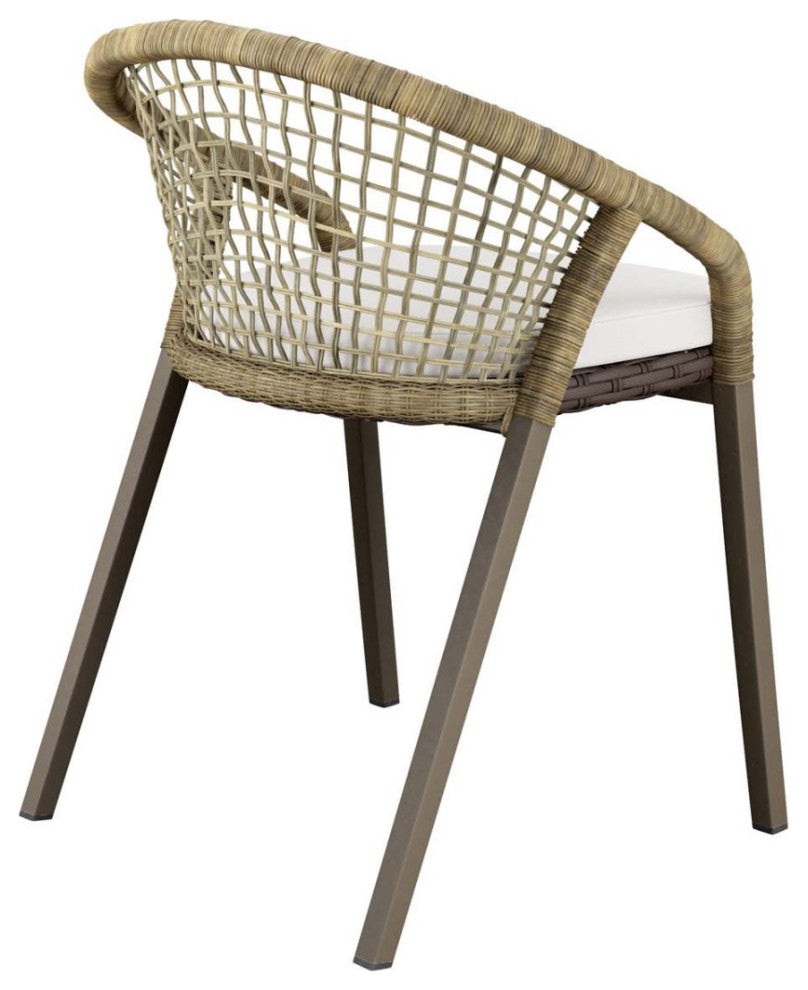 Side Dining Chair, Set of 2, White Natural, Rattan, Wicker, Outdoor Patio Garden