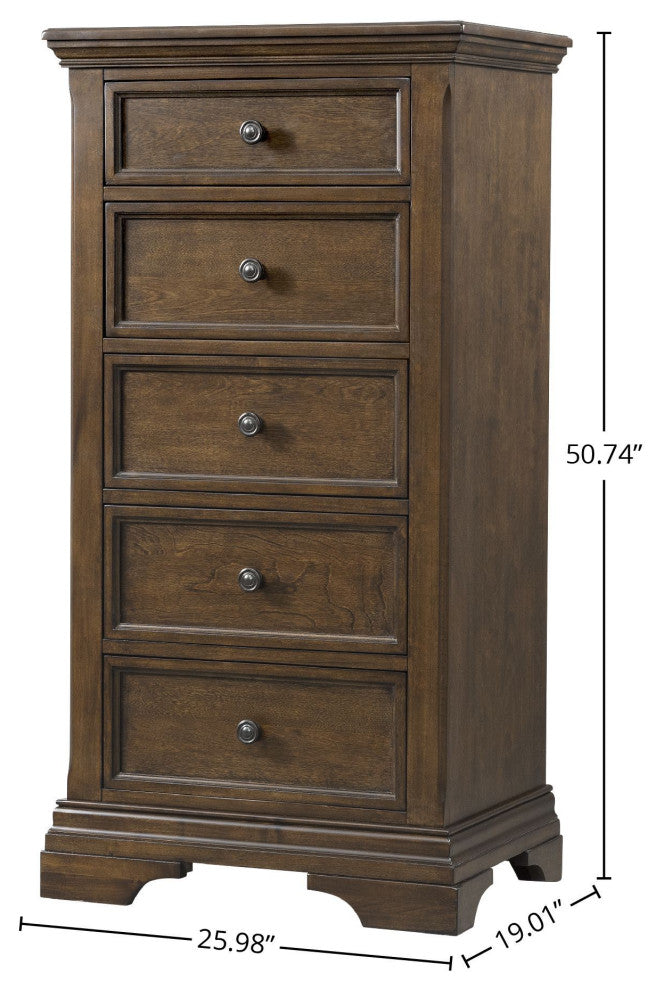 Olivia 5-Drawer Wood Pier Chest, Rosewood