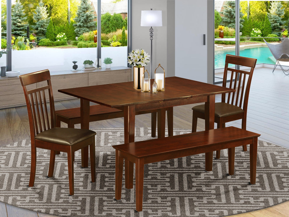 5 Pc Dinette Set For Small Spaces-Tables And 2 Dining Chairs And 2 Benches