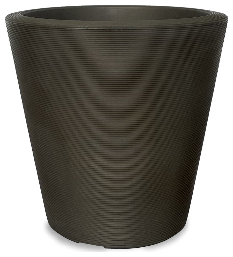 Madison Modern Round Plant Pot Weather Proof - 14'' (Alpine White), Old Bronze, 14''