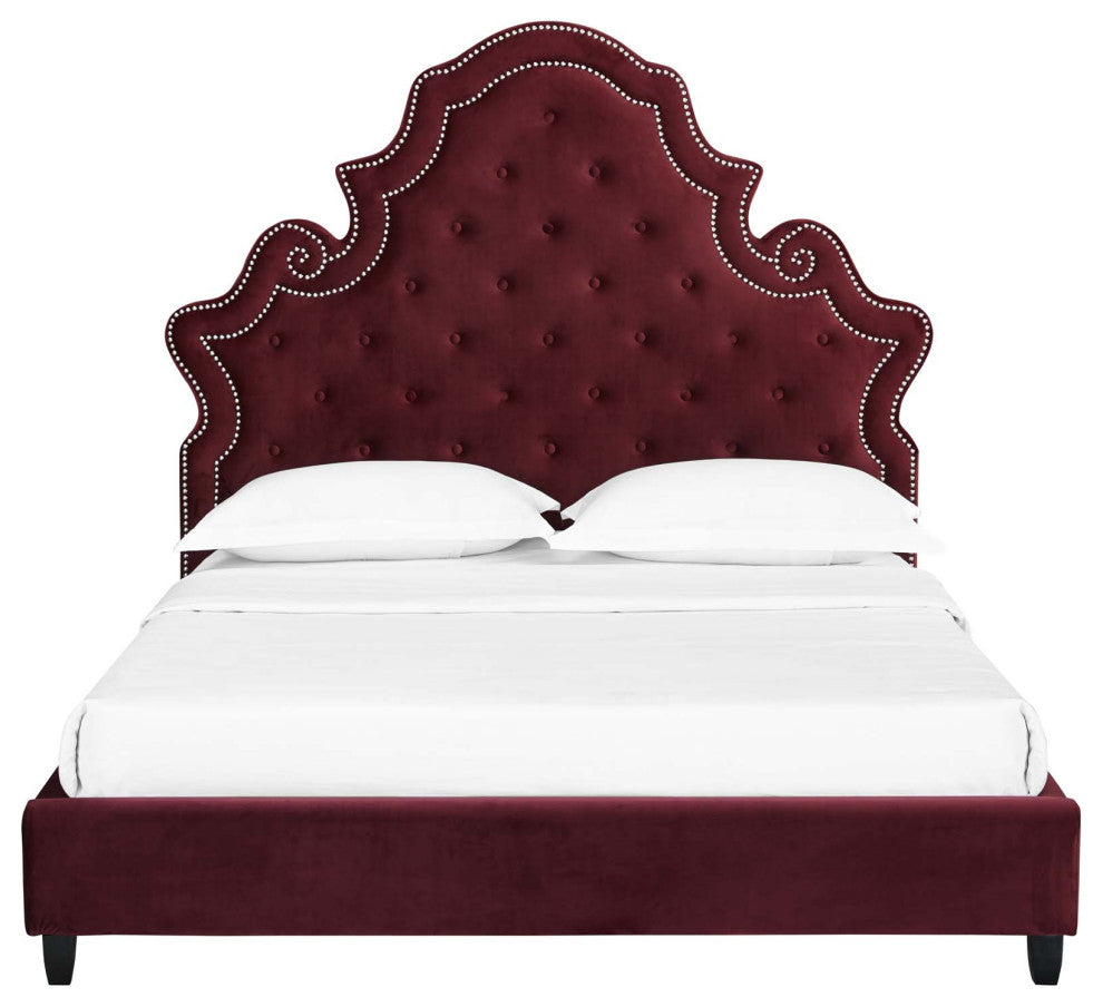 Valentina Queen Tufted Nailhead Performance Velvet Platform Bed by Modway