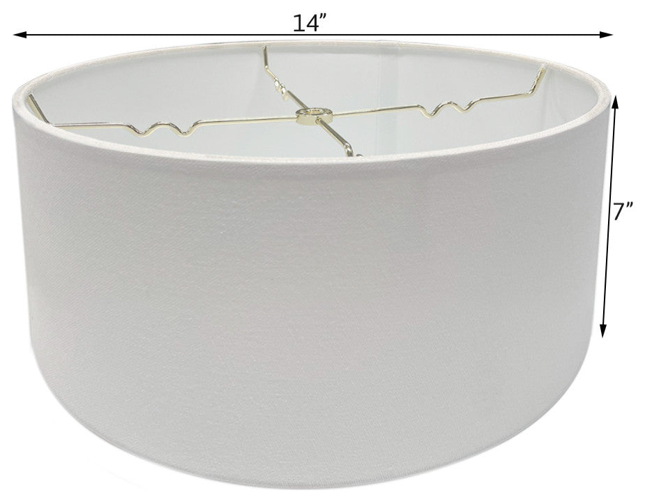 Hardback Shallow Drum Lampshade White Linen Fabric, 14x14x7