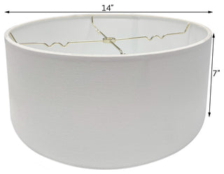 Hardback Shallow Drum Lampshade White Linen Fabric, 14x14x7