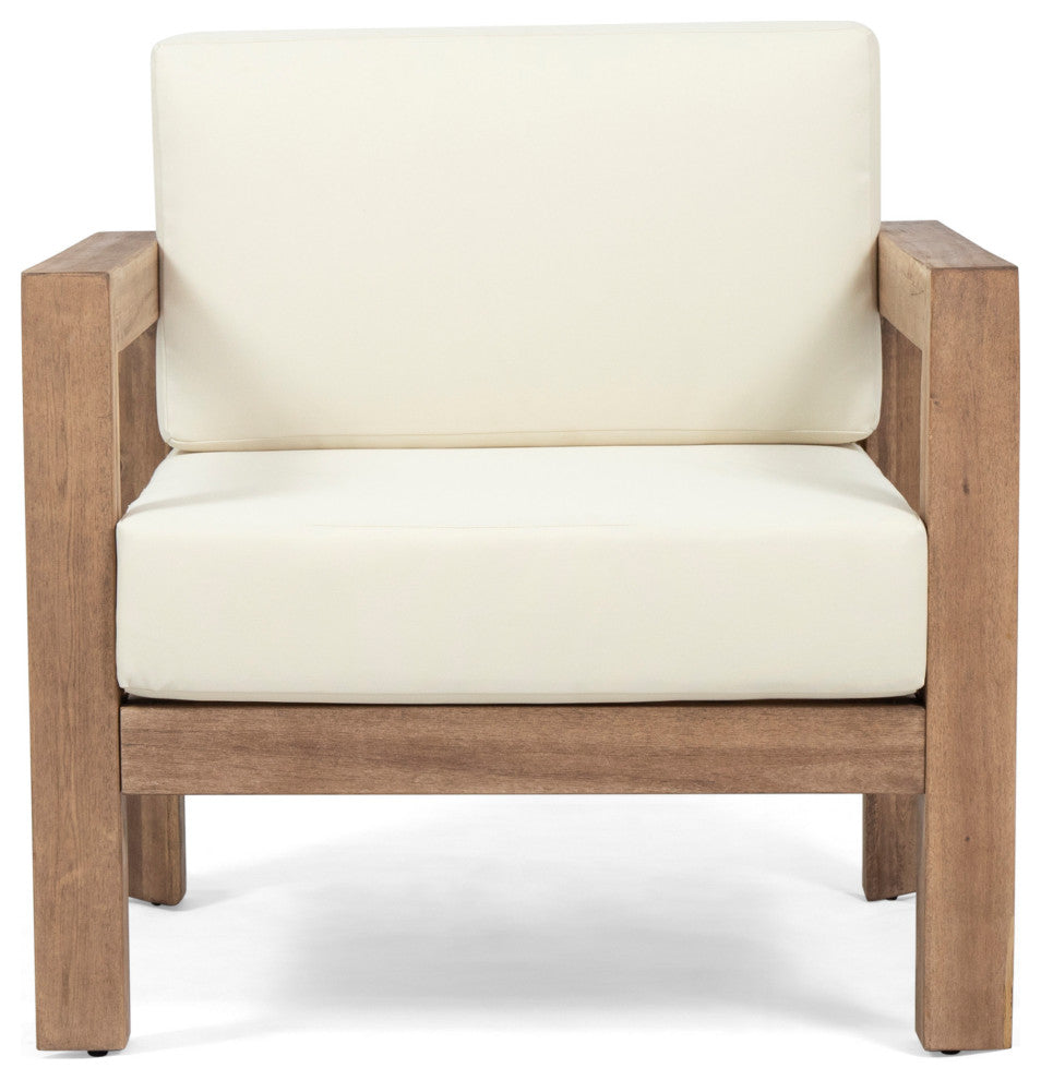 Lucia Outdoor Wooden Club Chairs With Cushions, Set of 2