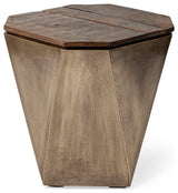 Esagono Octagonal Gold Metal-Clad Reclaimed Wood End/Side Table With Storage