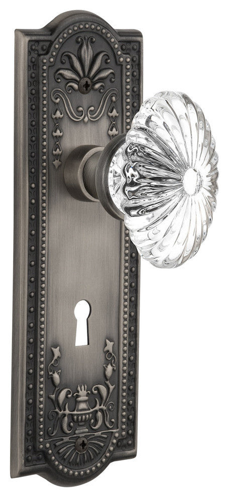 Single Meadows Plate With Oval Fluted Crystal Knob, Antique Pewter
