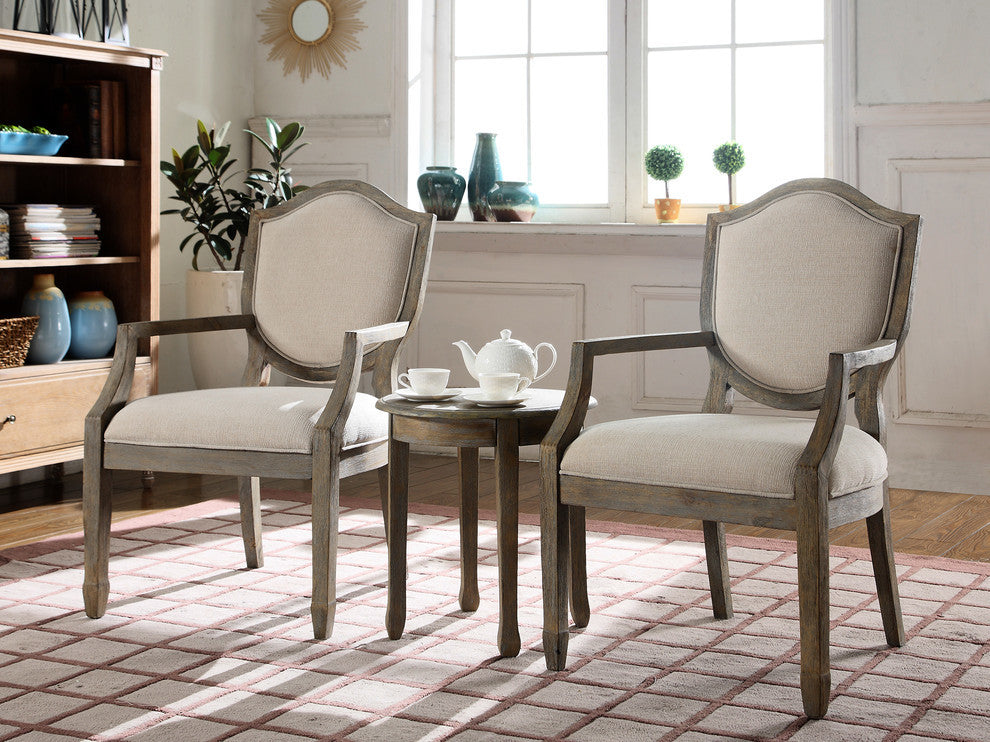 Kourtney Accent Arm Chair and Table Set, Antique-Style Natural, 3-Piece Set