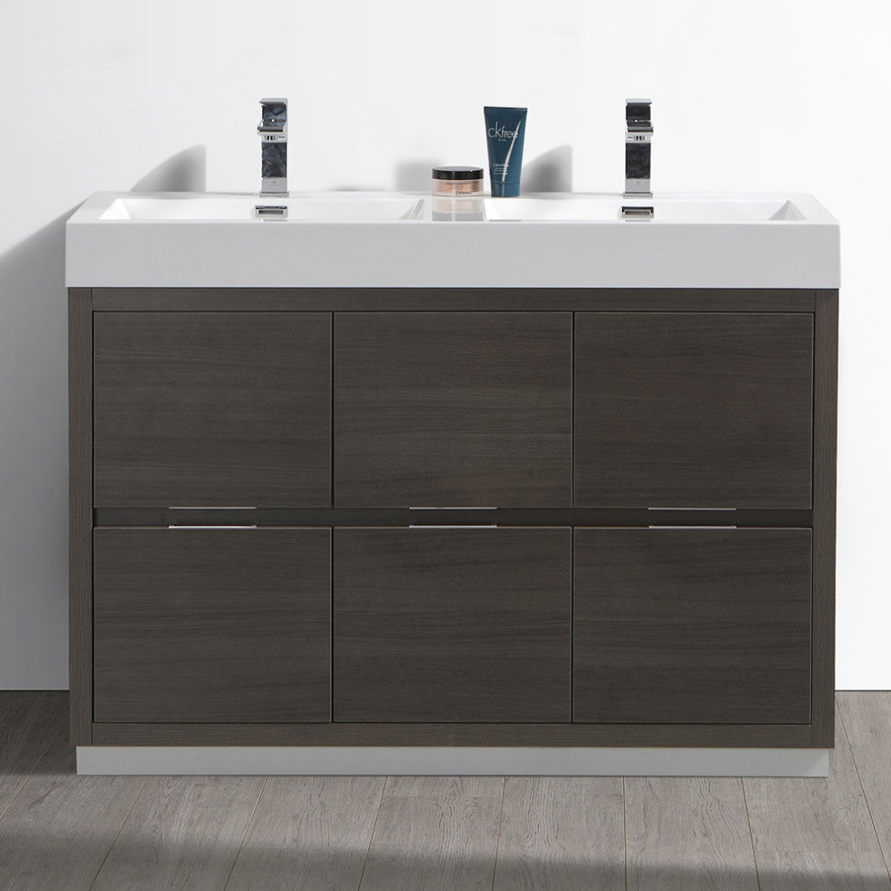 Valencia 48" Gray Oak Free Standing Double Sink Bathroom Vanity