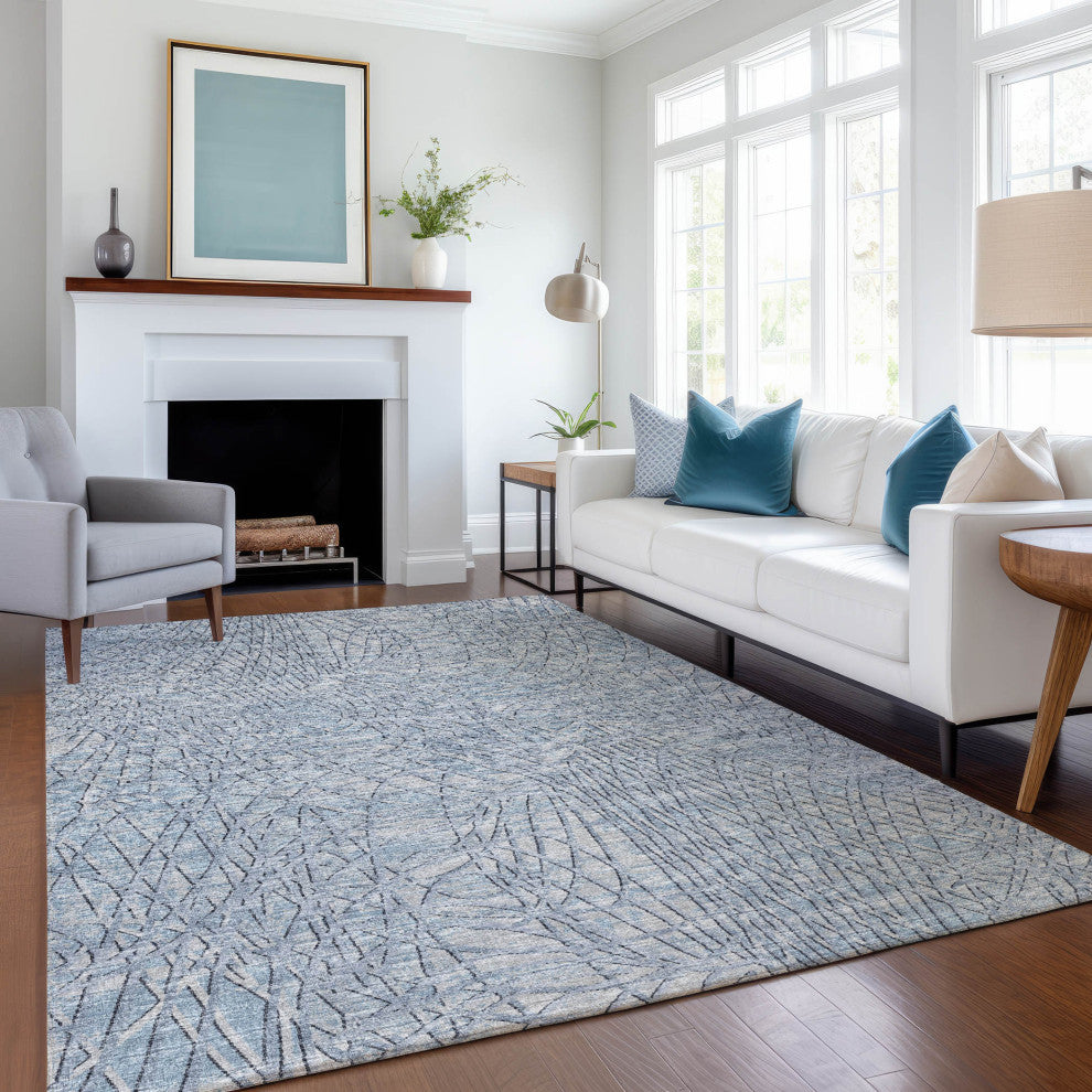 Premium Machine Washable Mayfield AMF35 Blue 3' x 5' Rug