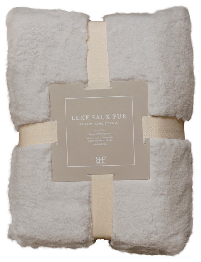 Luxe Faux Fur Throw Blanket, Gray, 58"x60"