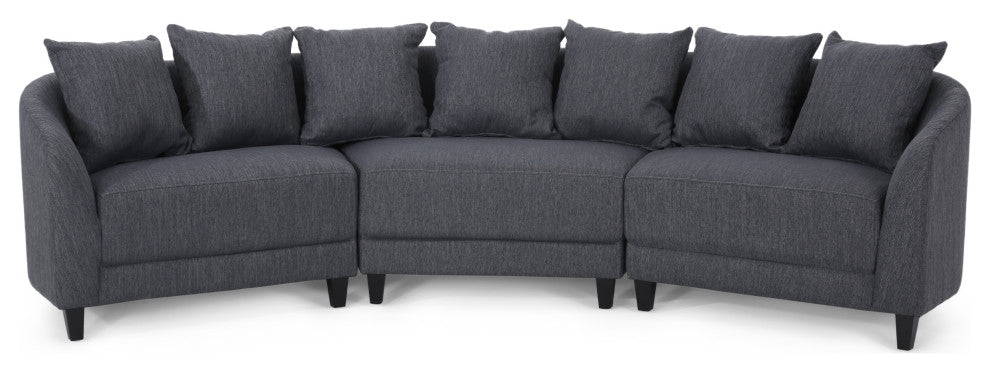 McCardell Fabric 3 Seater Curved Sectional Sofa, Charcoal + Dark Brown