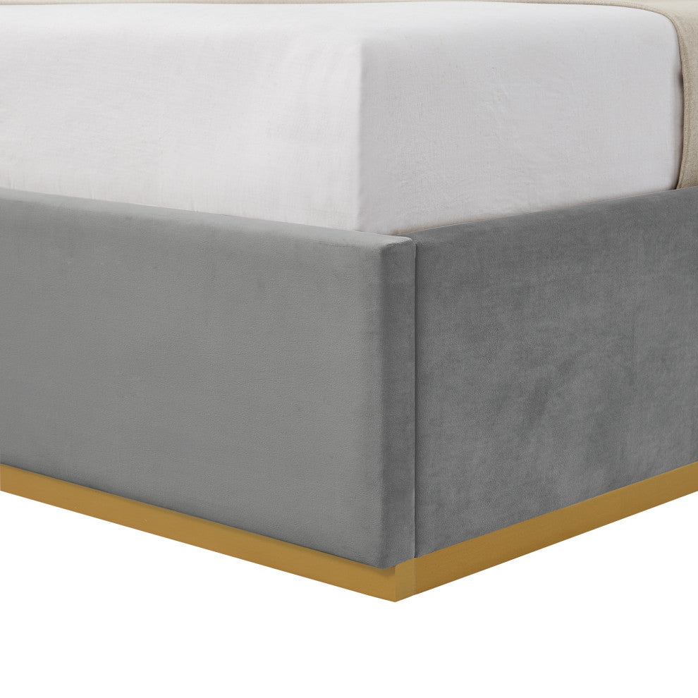 Inspired Home Marceline Bed Upholstered, Gray Velvet Queen