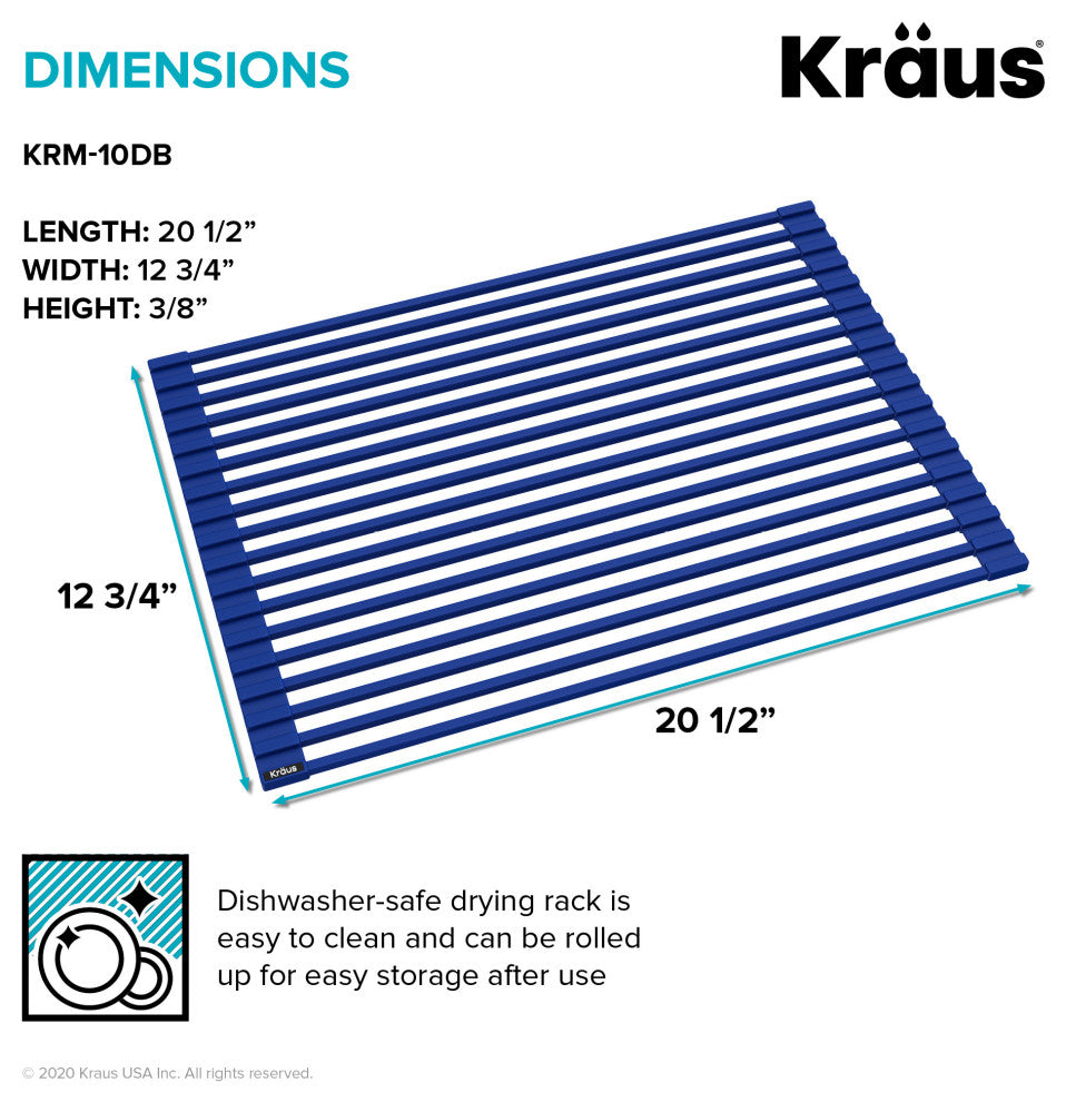 Kraus KRM-10DB Multipurpose Over-Sink Roll-Up Dish Drying Rack, Dark Blue
