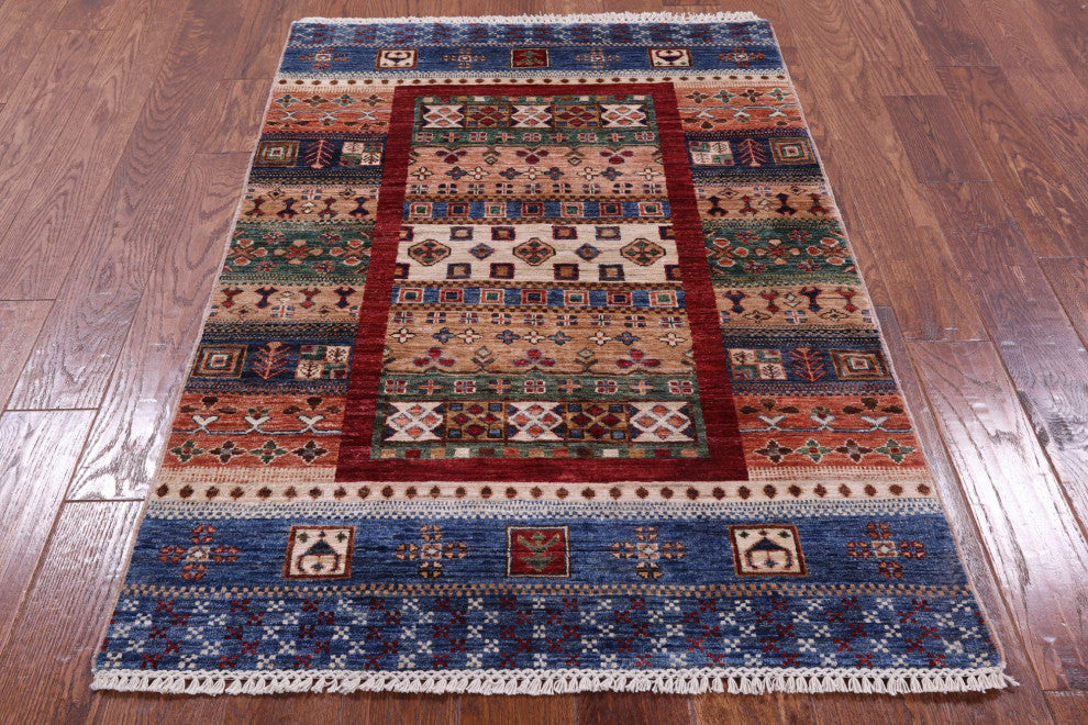 Persian Gabbeh Tribal Handmade Wool Rug 3' 4" X 4' 10" Q10132