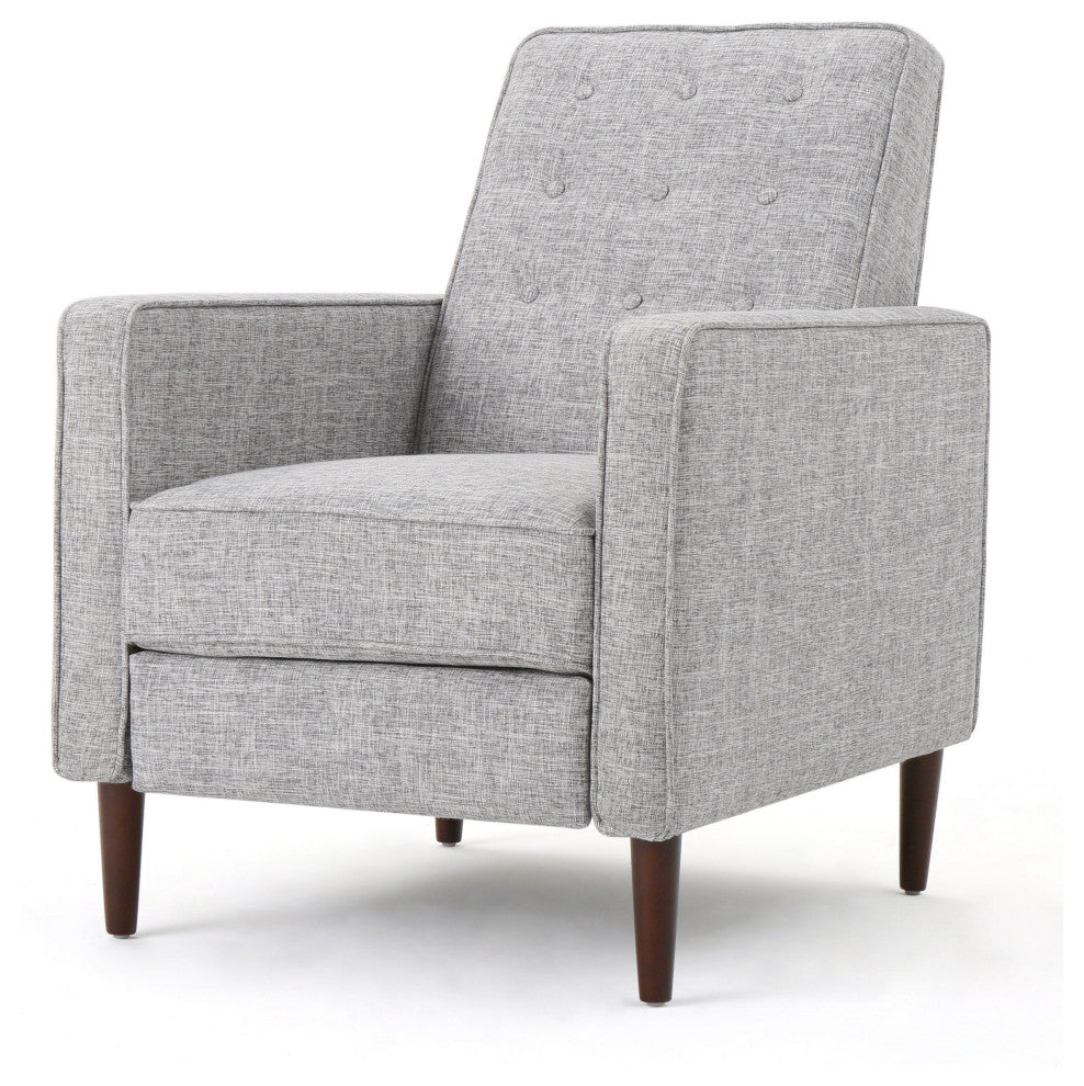 GDF Studio Macedonia Mid-Century Modern Button Tufted Fabric Recliner, Light Gray Tweed Fabric