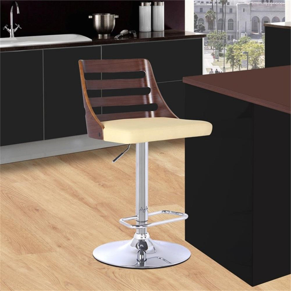 Armen Living Storm Mid-Century Faux Leather Bar Stool in Cream