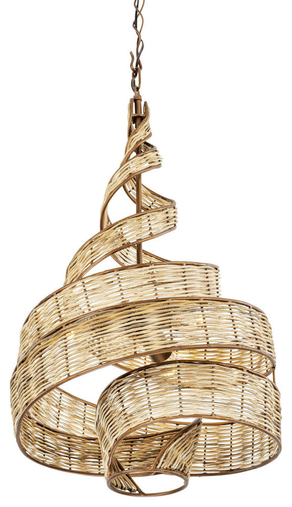 Flow 3-Lt Twist Pendant - Baguette/Natural Rattan