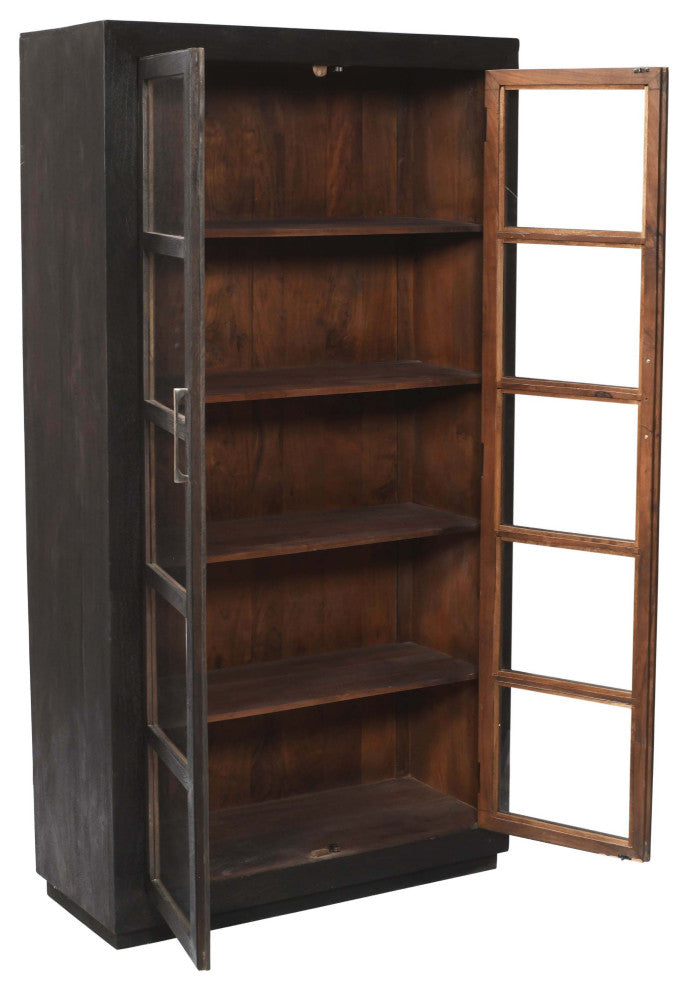 Fernious Tall Cabinet, Dark Gray Finish on Mango Solid Wood