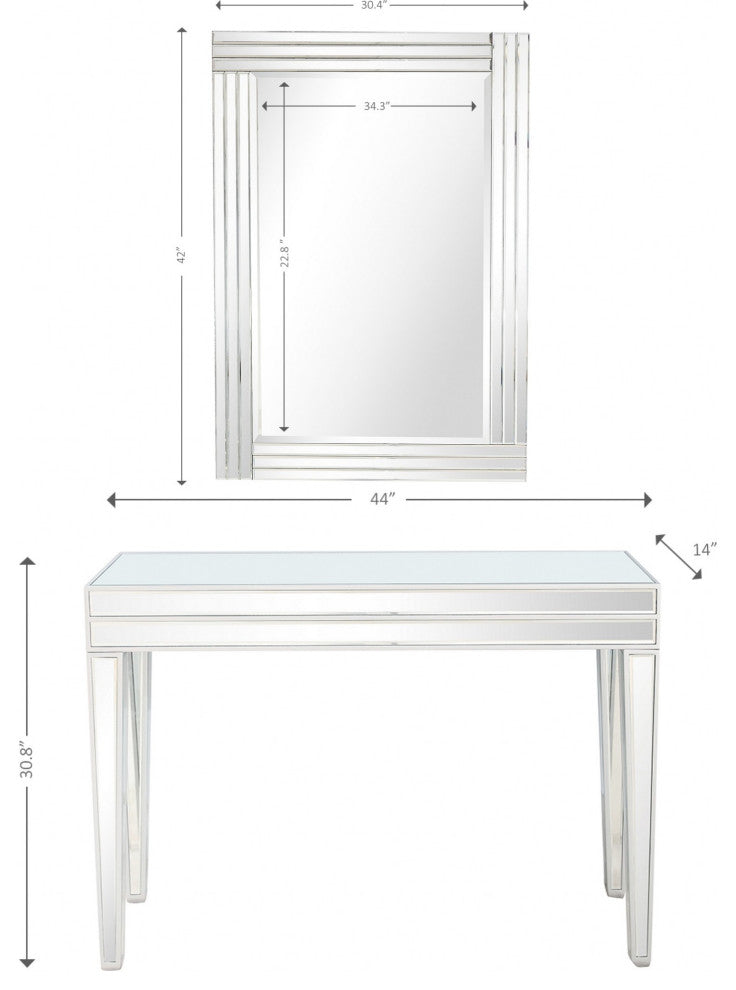 Modern Mirrored Console Table and Mirror Set