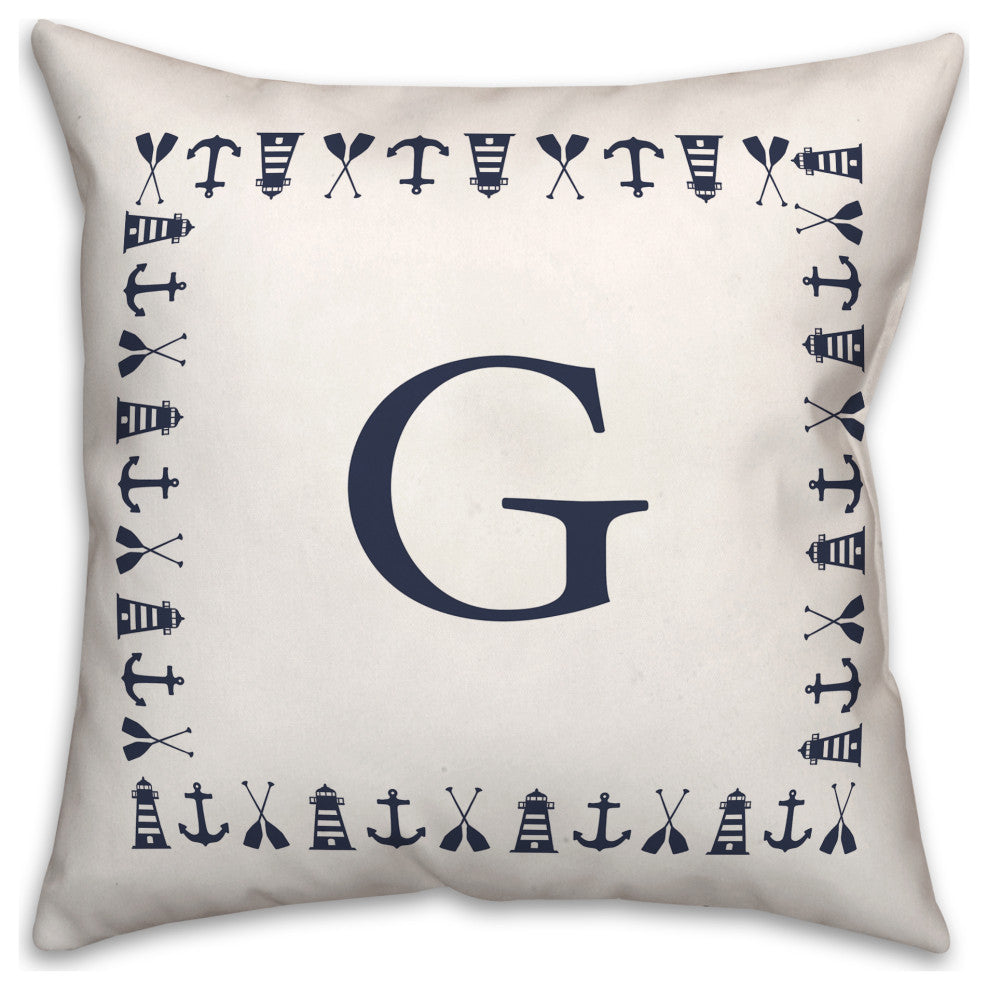 Nautical Monogram - G 18x18 Indoor / Outdoor Pillow