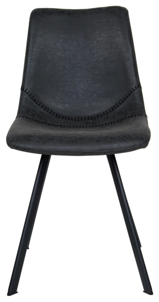 Markley Modern Leather Dining Chair With Metal Legs Set of 2, Charcoal Black