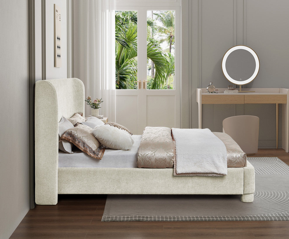 Penny Bed, Cream, King, Chenille Fabric