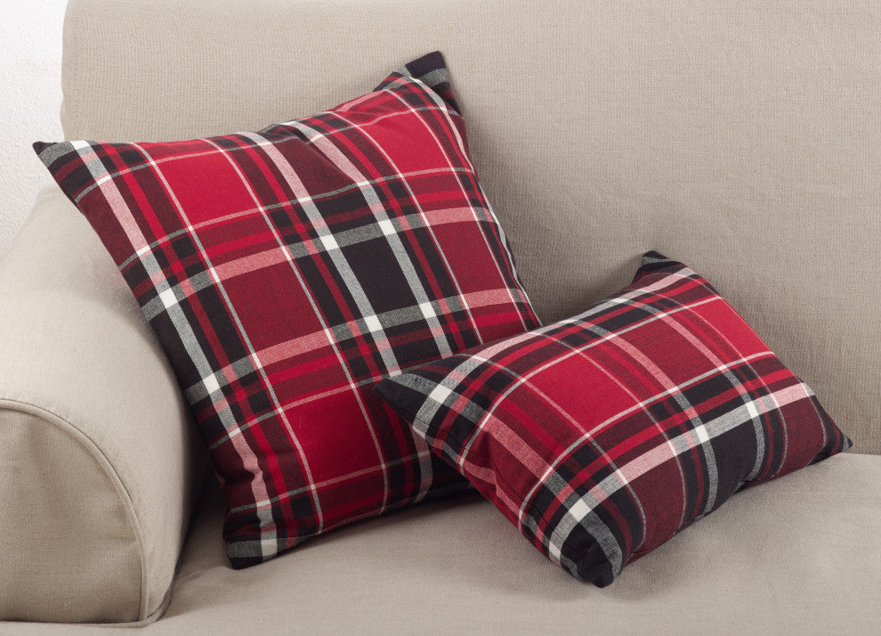 Tartan Plaid Pattern Cotton Down Filled Throw Pillow, 20"x20", Red