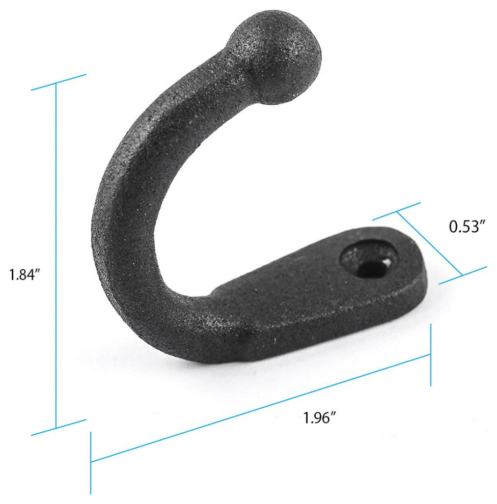 Black Wrought Iron Wall Mount Coat Hook 2" Proj. Rust Resistant with Hardware