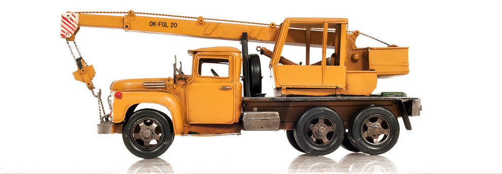 Metal Handmade Crane Truck Model, Collectible Metal Scale Model Truck