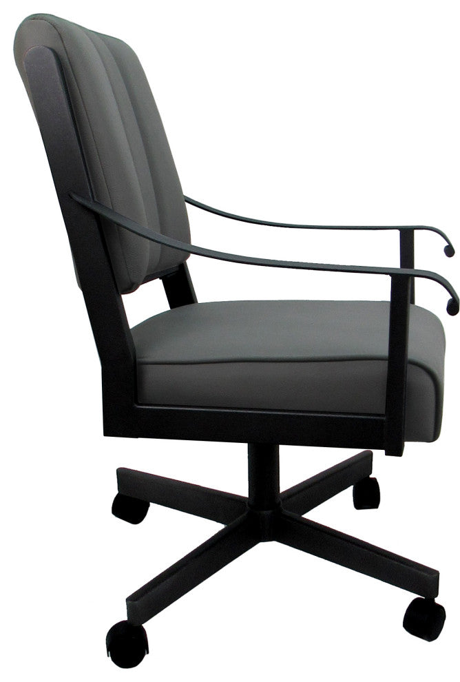 Leather Memphis Dining Caster Chair Swivel Tilt with Wheels, Gray Leather on Black