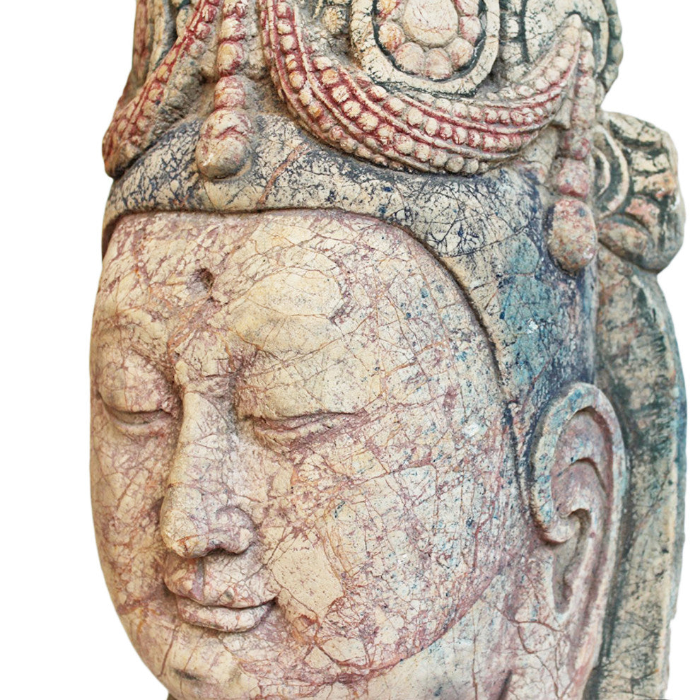 Antique Carved Wood Quan Yin Bust