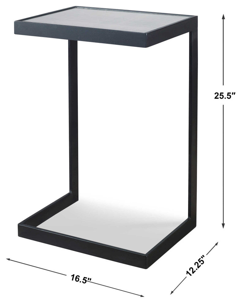 Minimalist Cantilever Black Iron Accent Table, Sofa Arm Chair C Shape Mirrored