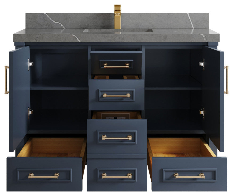 Aberdeen 48 Single Sink Bath Vanity in Hale Navy Blue  2" Piatra Gray