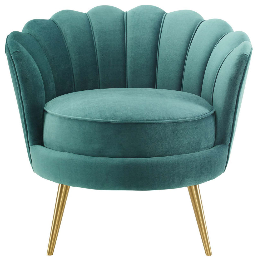 Armchair Accent Chair, Set of 2, Velvet, Metal, Teal Blue, Modern, Lounge