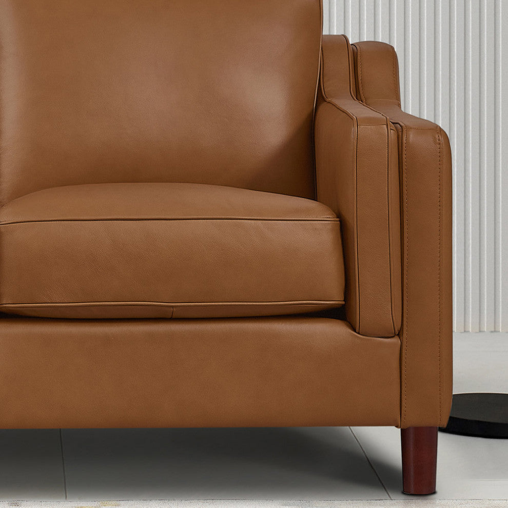 Hydeline Bella 100% Leather Sectional Sofa, Cognac, L-Piece