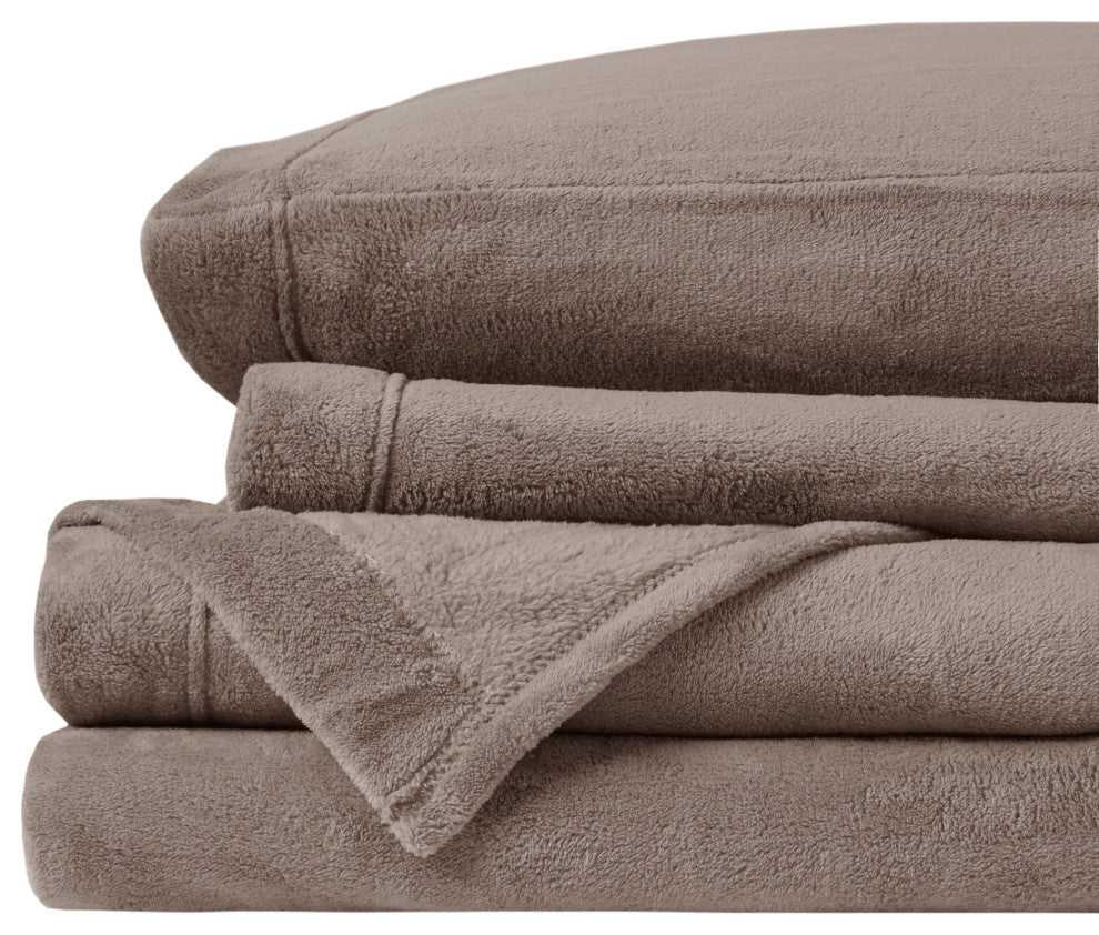 True North by Sleep Philosophy Knitted Plush Sheet Set, Brown, Twin