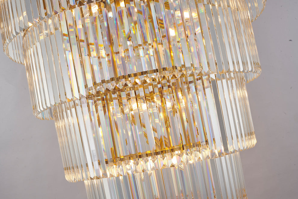 36" 34-Light Brass Metal 7-Tier Chandelier With Clear Crystals, Brass, D36'' H72''