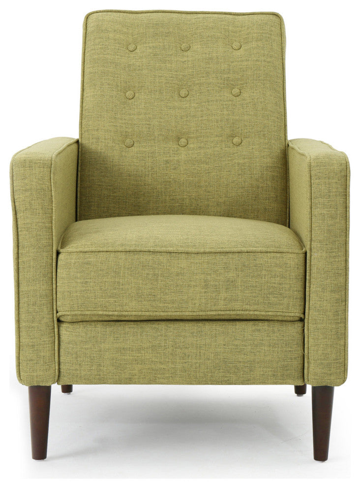 Mason Mid-Century Modern Button Tufted Fabric Recliner, Fabric/Muted Green, Set of 2