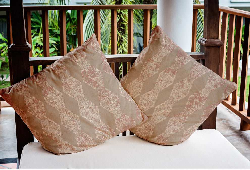 Pyramid Stripe Indoor/Outdoor Throw Pillow, Tan, 16x16"