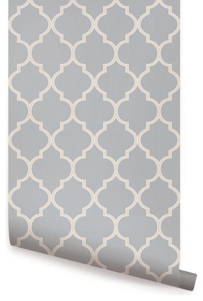 Moroccan Peel and Stick Vinyl Wallpaper, Cool Light Gray, 24" X 60"
