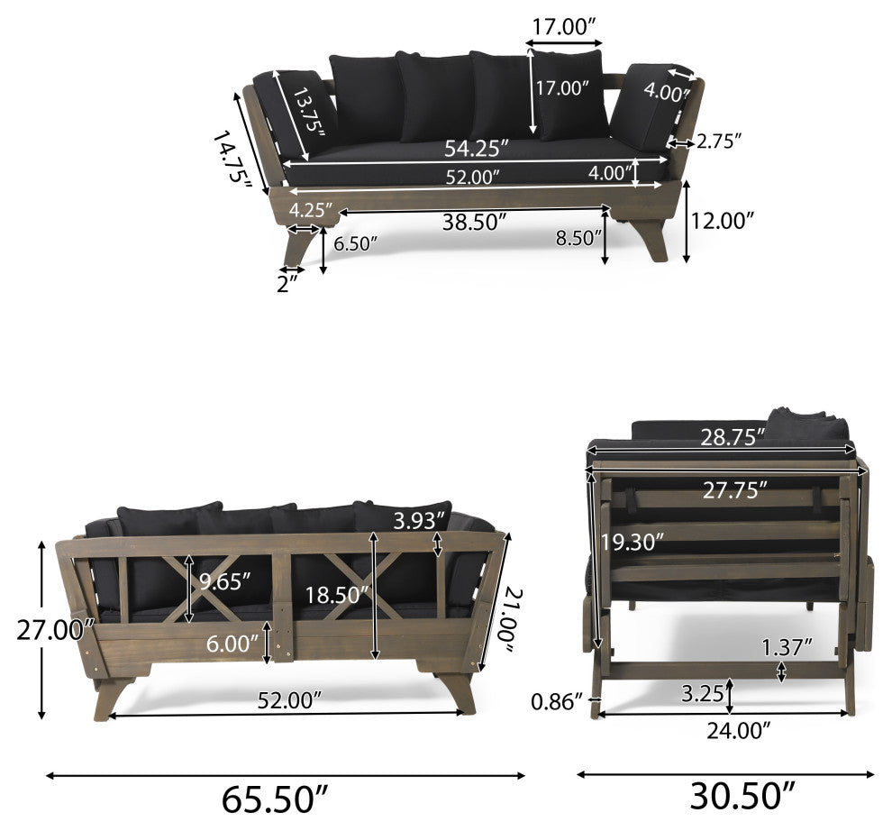 Othello Outdoor Acacia Wood Daybed With Cushions - Thumbnail 4