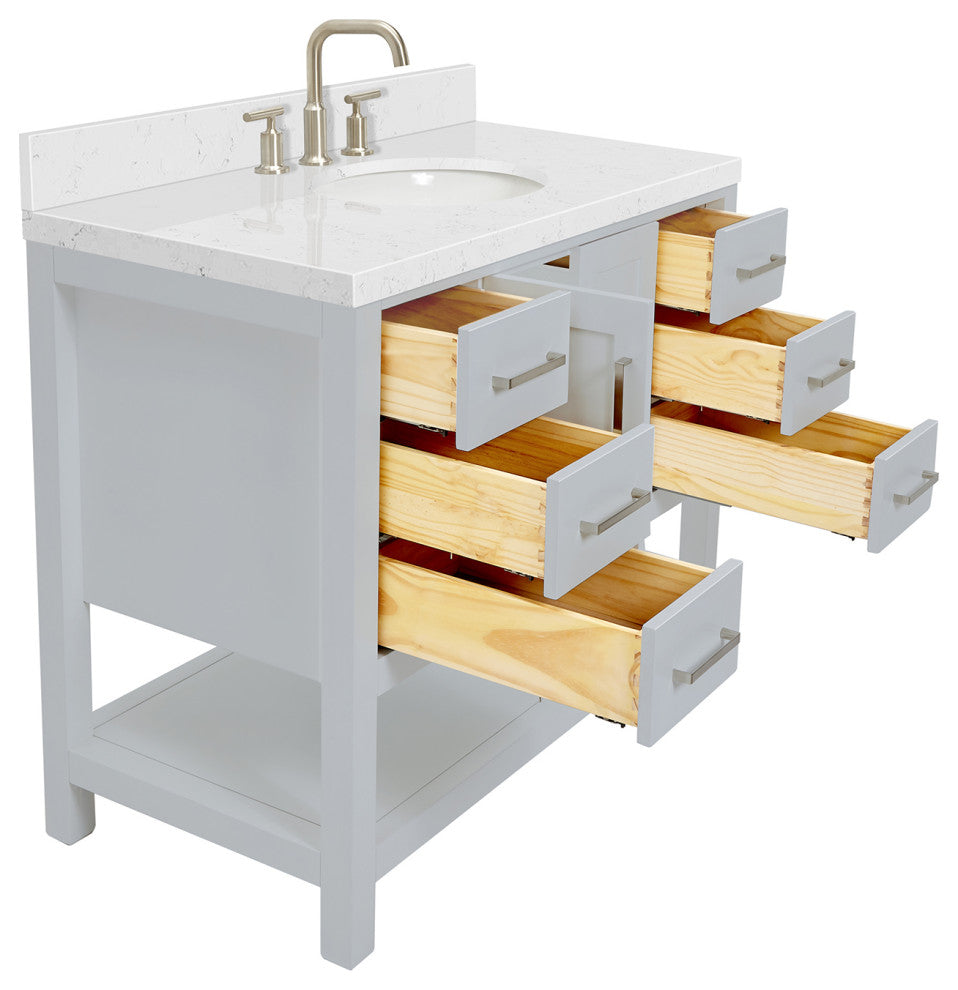 Ariel Magnolia 36"  Single Oval Sink Vanity, Carrara Quartz